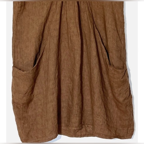 New Meo Meli Brown 100% Linen Pockets Ruched Boho Dress Sz S-
M - Made in Italy - Picture 5 of 7